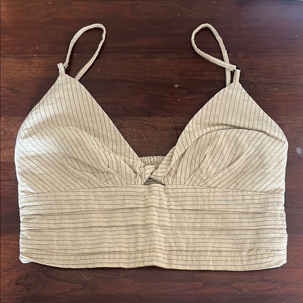 Zara Beige Striped Crop Top